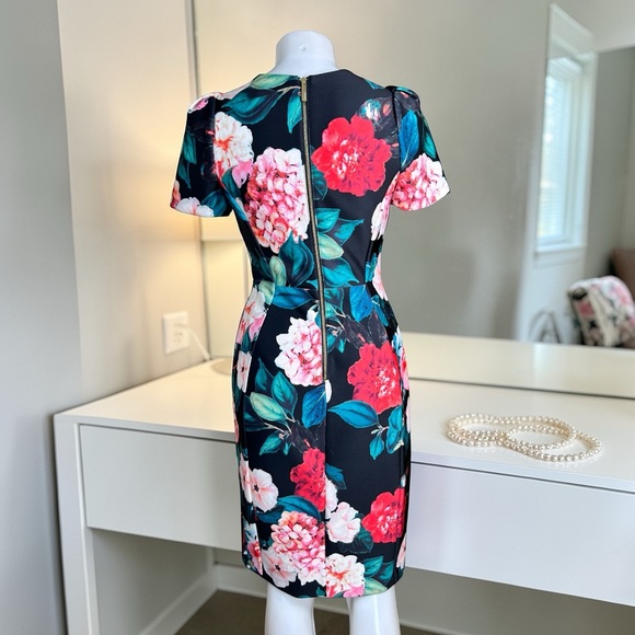 Calvin Klein Women Black Floral Sheath Dress Size 4 Knee Length - Picture 3 of 14